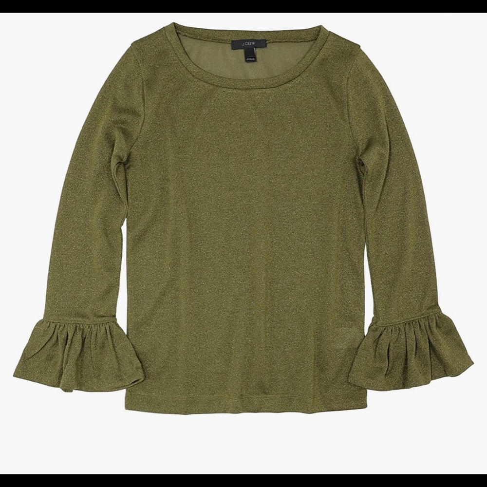 J Crew Green Ruffle Top